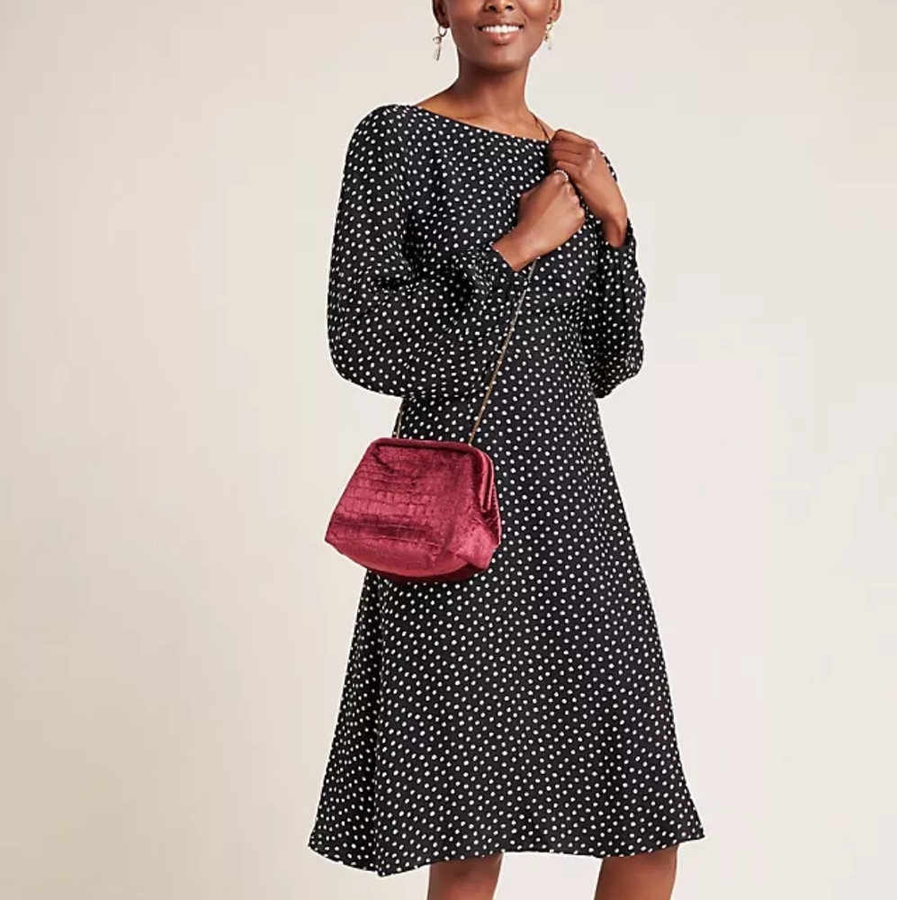 Anthropologie Black White Polka Dot Agatha Midi Dress Size 4